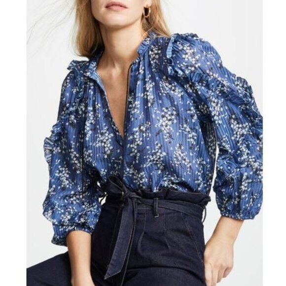 Ulla Johnson Manet Blue floral Blouse 2 - Picture 1 of 9